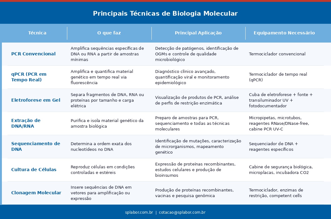 tabela1 tecnicas biologia molecular 2 O que é Biologia Molecular? Entenda os fundamentos