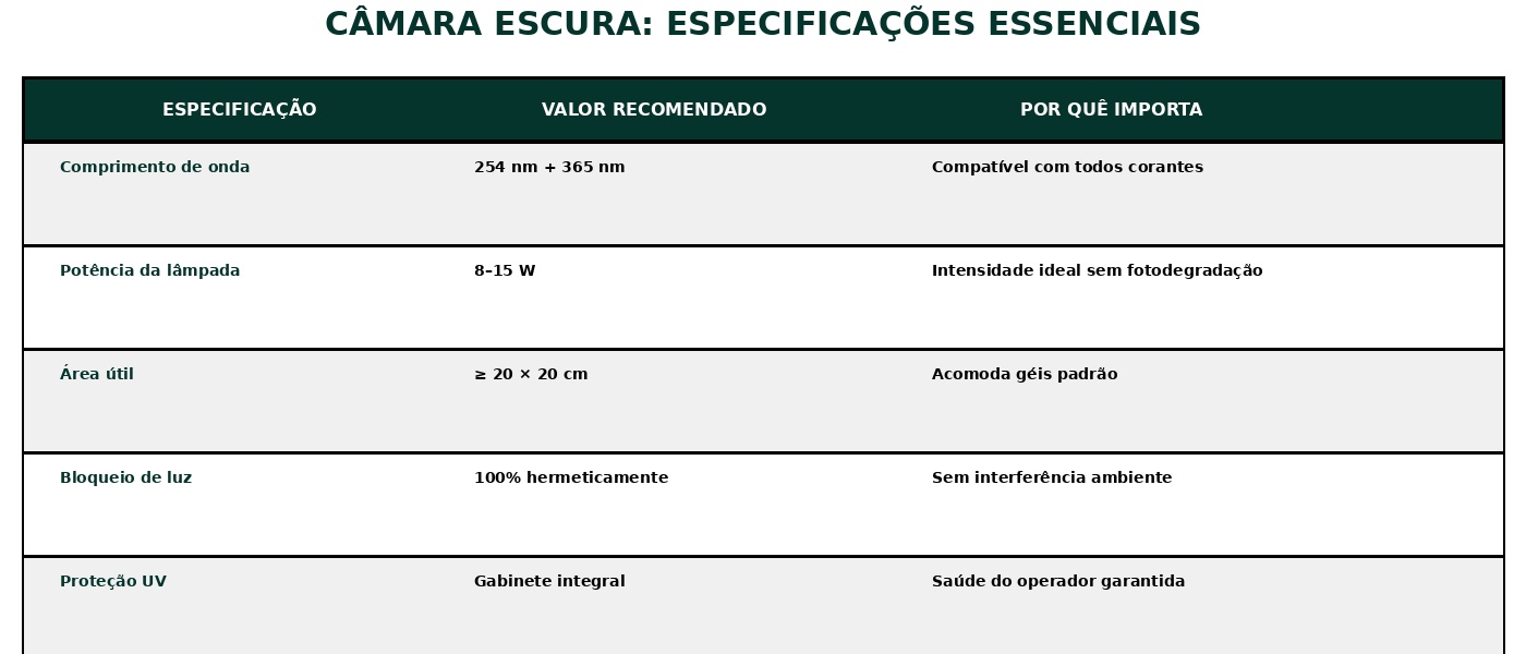 Câmara Escura com transiluminador UV - Guia do Comprador