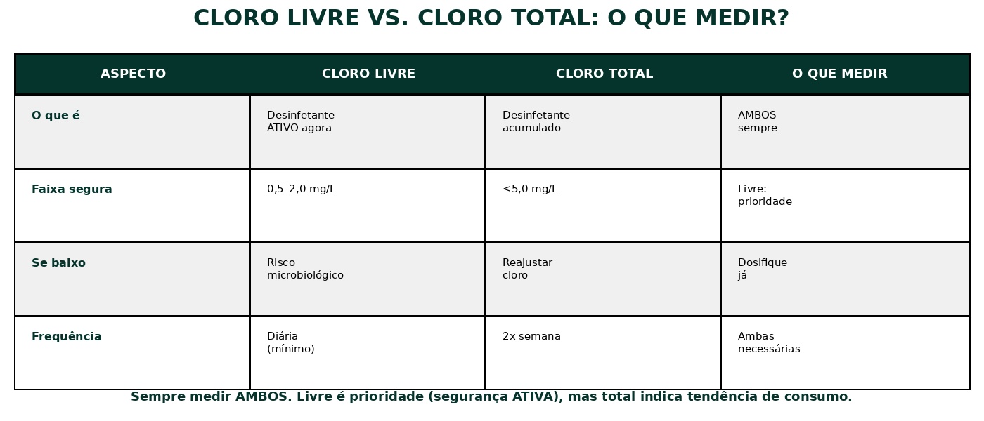 tabela cloro livre vs total O Medidor de Cloro Que Laboratórios Certificados Escolhem